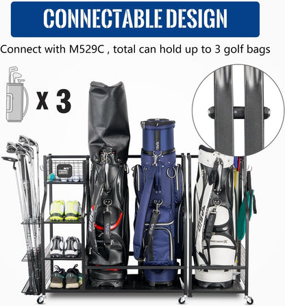 Mythinglogic Golf Storage Organizer: Premium Garage Rack for Golf Bags and Equipment