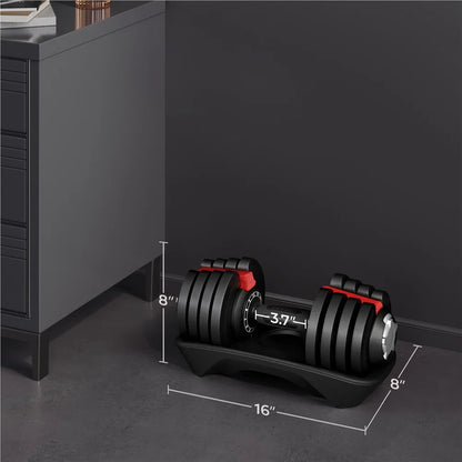 Adjustable 40 lb Dumbbell Set with Anti-Slip Handle and Storage Tray, Black