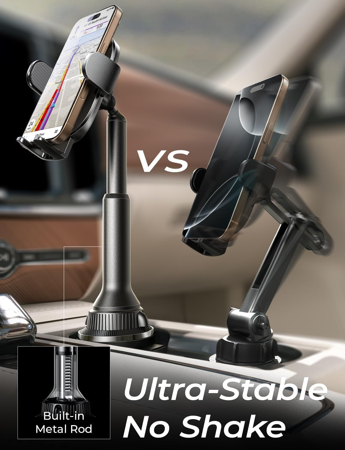 LISEN Vehicle Cup Holder Phone Mount - Secure and Stable Holder for iPhone 15/14/13 Pro Max and Samsung Devices (4-7 inches)