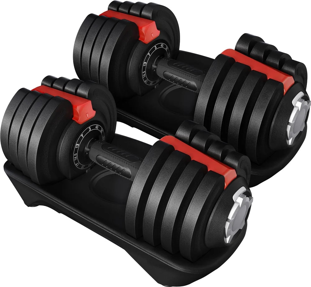 Adjustable 40 lb Dumbbell Set with Anti-Slip Handle and Storage Tray, Black
