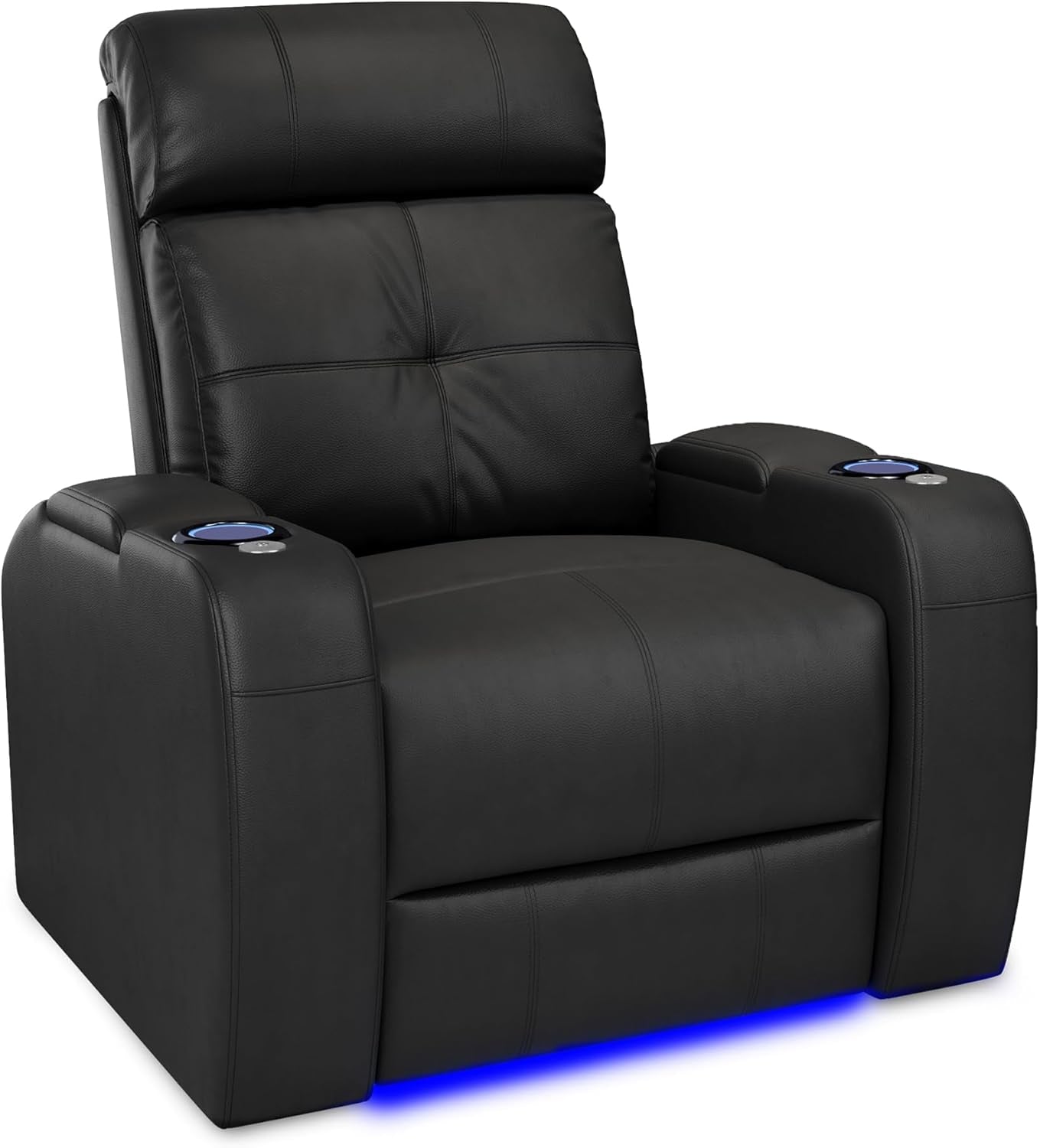 Valencia Verona Home Theater Seating - Premium Top Grain Italian Leather 9000, Power Recliner with LED Lighting (Row of 2, Black)