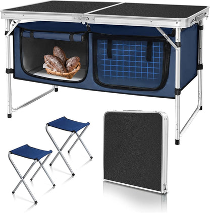 Adjustable Height Aluminum Folding Camping Table with Storage - Lightweight Portable Picnic Table for Outdoor Activities, Tailgating, Travel, BBQ, and Parties