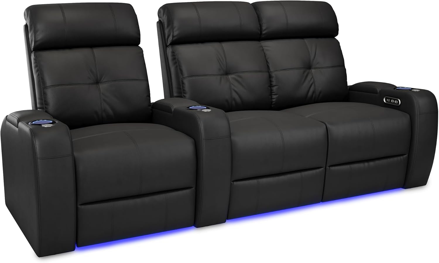Valencia Verona Home Theater Seating - Premium Top Grain Italian Leather 9000, Power Recliner with LED Lighting (Row of 2, Black)