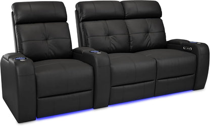 Valencia Verona Home Theater Seating - Premium Top Grain Italian Leather 9000, Power Recliner with LED Lighting (Row of 2, Black)
