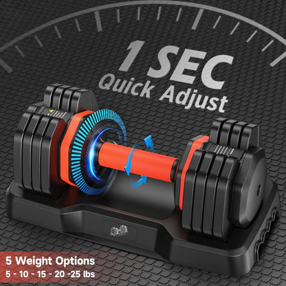 Adjustable Dumbbell Set - 25LB Pair with 5 Weight Options (5/10/15/20/25LB) and Anti-Slip Handle for Home Gym Fitness