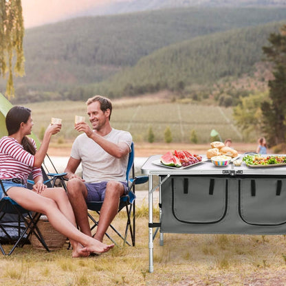 Adjustable Height Aluminum Folding Camping Table with Storage - Lightweight Portable Picnic Table for Outdoor Activities, Tailgating, Travel, BBQ, and Parties