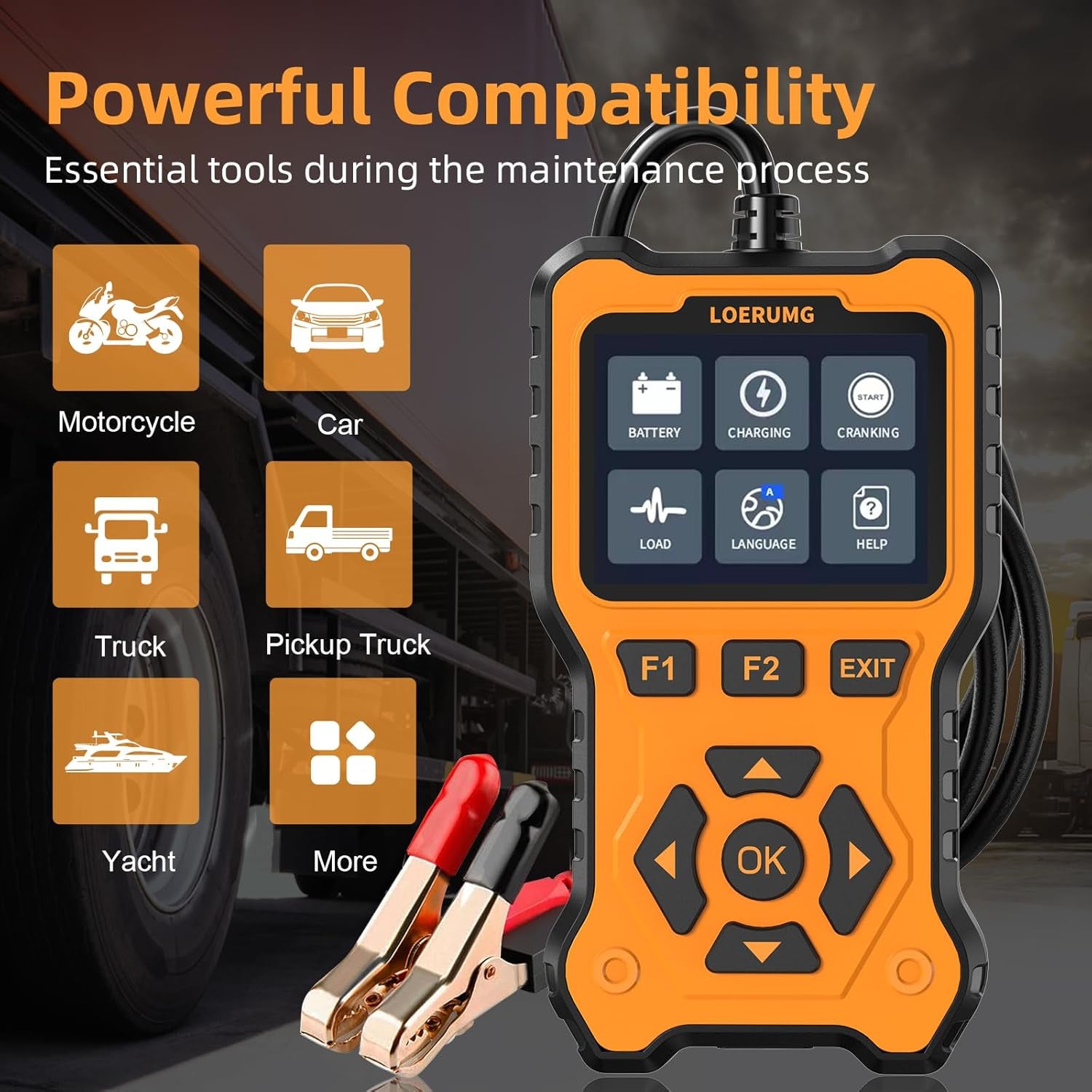 Professional Digital Battery Analyzer and Charging System Diagnostic Tool for 12V/24V Automotive, Truck, Marine, Motorcycle, SUV, and Boat Applications