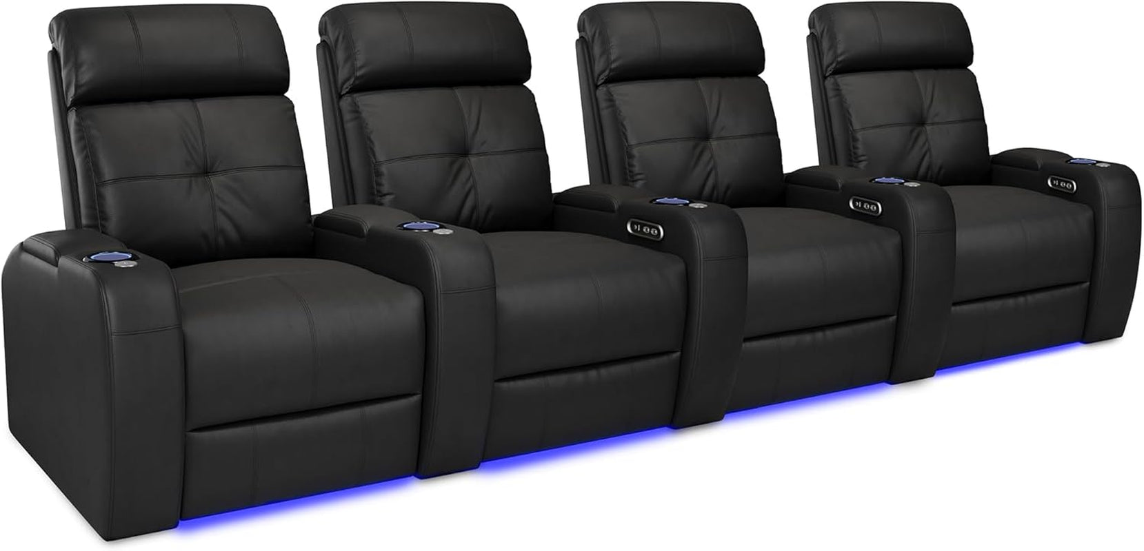 Valencia Verona Home Theater Seating - Premium Top Grain Italian Leather 9000, Power Recliner with LED Lighting (Row of 2, Black)