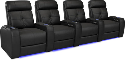 Valencia Verona Home Theater Seating - Premium Top Grain Italian Leather 9000, Power Recliner with LED Lighting (Row of 2, Black)
