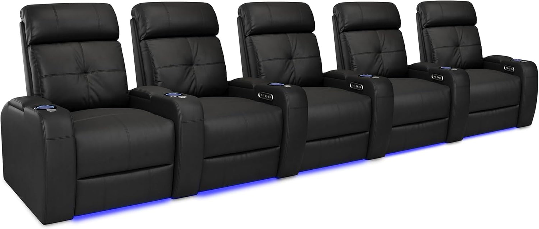 Valencia Verona Home Theater Seating - Premium Top Grain Italian Leather 9000, Power Recliner with LED Lighting (Row of 2, Black)
