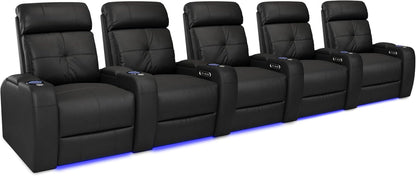 Valencia Verona Home Theater Seating - Premium Top Grain Italian Leather 9000, Power Recliner with LED Lighting (Row of 2, Black)