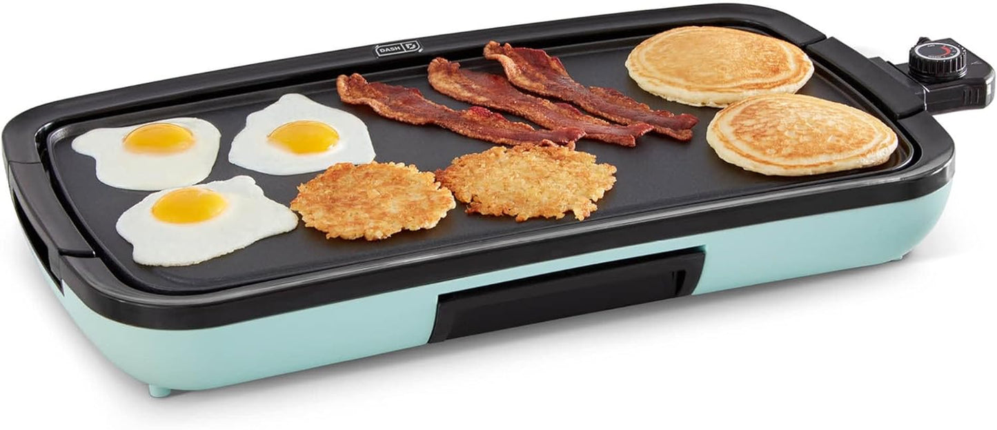 DASH Deluxe Everyday Electric Griddle with Removable Nonstick Cooking Plate, Dishwasher Safe, Includes Drip Tray and Recipe Book, 20” x 10.5”, 1500-Watt - Aqua