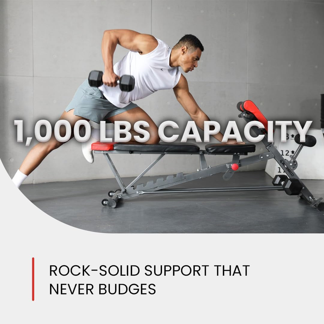 Finer Form Multi-Functional FID Weight Bench for Comprehensive Body Workouts – Hyper Back Extension, Roman Chair, Adjustable Ab Sit-Up Bench, Incline/Decline Bench, Flat Bench