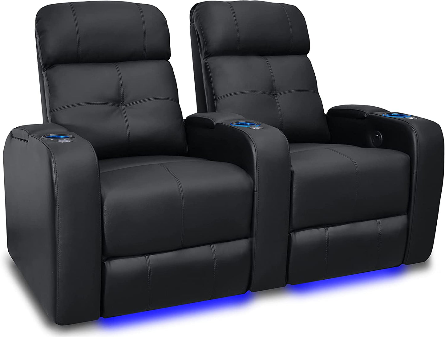 Valencia Verona Home Theater Seating - Premium Top Grain Italian Leather 9000, Power Recliner with LED Lighting (Row of 2, Black)