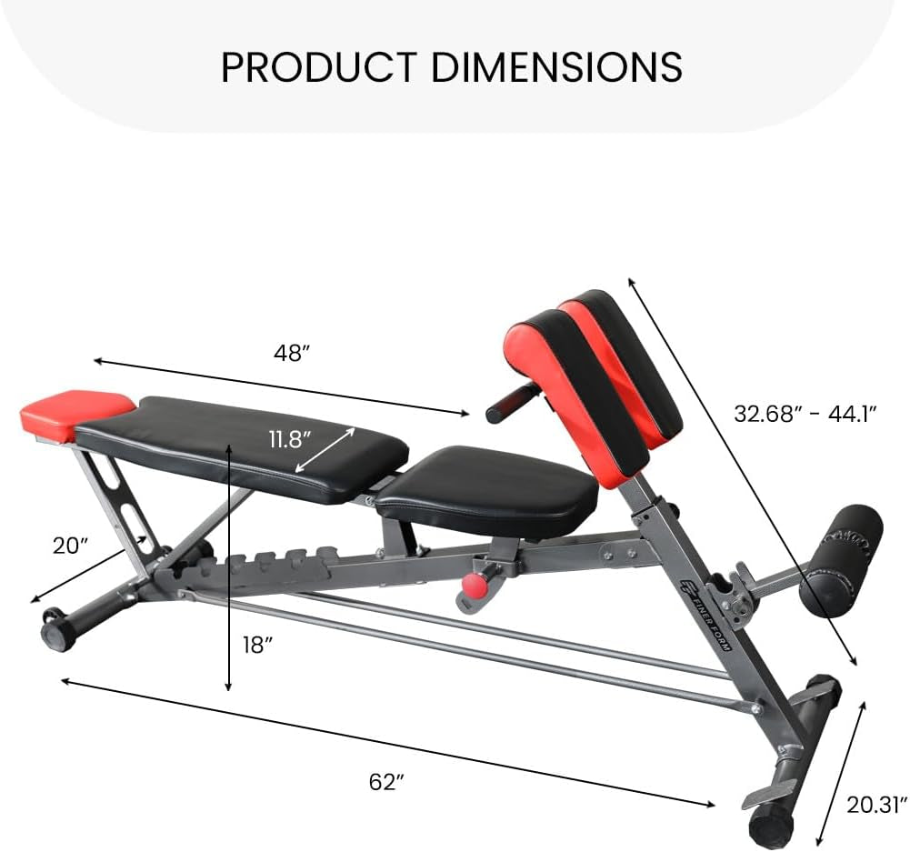 Finer Form Multi-Functional FID Weight Bench for Comprehensive Body Workouts – Hyper Back Extension, Roman Chair, Adjustable Ab Sit-Up Bench, Incline/Decline Bench, Flat Bench