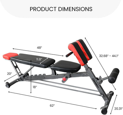 Finer Form Multi-Functional FID Weight Bench for Comprehensive Body Workouts – Hyper Back Extension, Roman Chair, Adjustable Ab Sit-Up Bench, Incline/Decline Bench, Flat Bench