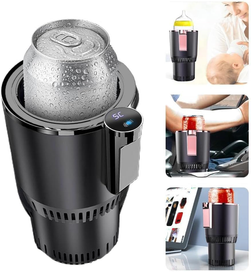 2-in-1 Smart Car Beverage Warmer and Cooler with Auto Insulation for Optimal Temperature Management (Black)