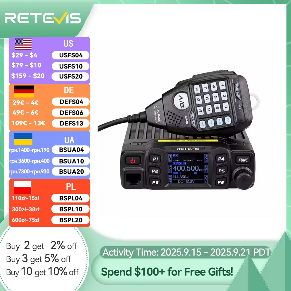 RT95 Mobile Ham Radio Two-Way Car Radio VHF UHF Dual Band Mobile Radio Station Transceiver Base Station for Camping
