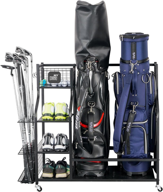 Mythinglogic Golf Storage Organizer: Premium Garage Rack for Golf Bags and Equipment
