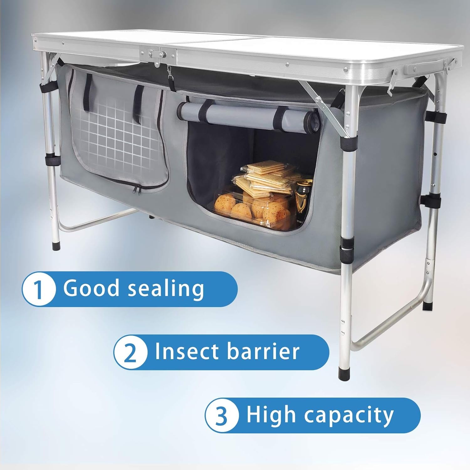 Adjustable Height Aluminum Folding Camping Table with Storage - Lightweight Portable Picnic Table for Outdoor Activities, Tailgating, Travel, BBQ, and Parties