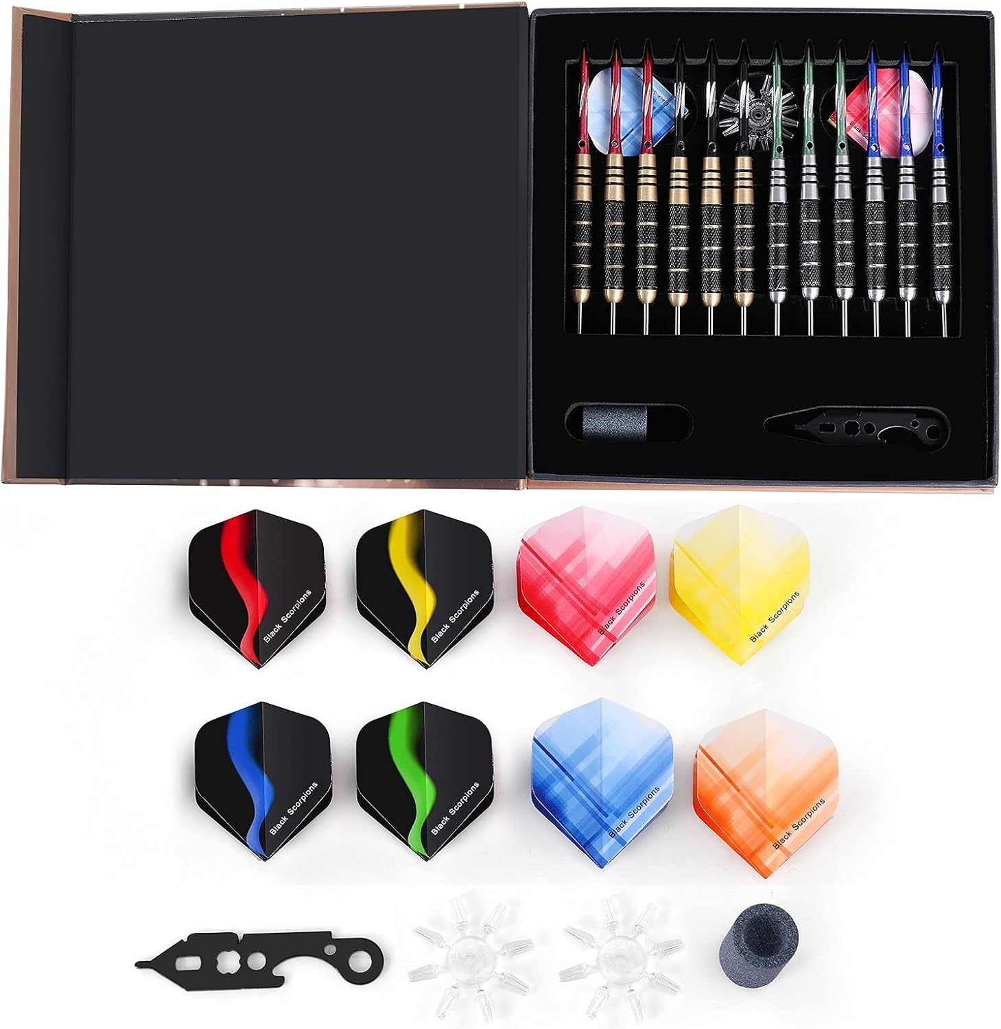Professional Steel Tip Darts Set - 12 Pack, 24g Metal Darts with 20 Flights (4 Styles) and 12 Aluminum Shafts