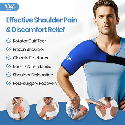 Hilph Adjustable Shoulder Ice Pack Wrap for Rotator Cuff Therapy - Reusable Hot/Cold Gel Pack for Pain Relief, Tendonitis Management, and Post-Operative Recovery