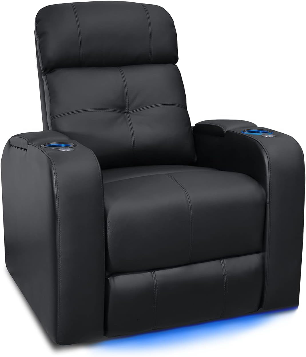 Valencia Verona Home Theater Seating - Premium Top Grain Italian Leather 9000, Power Recliner with LED Lighting (Row of 2, Black)