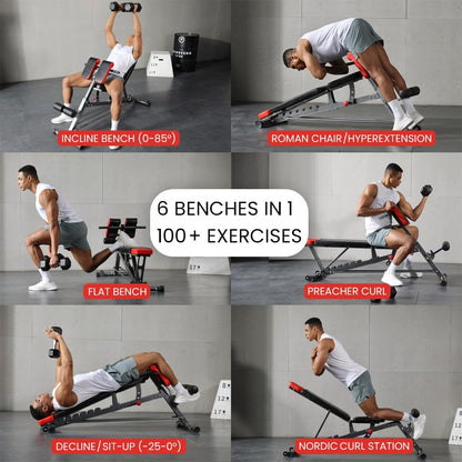 Finer Form Multi-Functional FID Weight Bench for Comprehensive Body Workouts – Hyper Back Extension, Roman Chair, Adjustable Ab Sit-Up Bench, Incline/Decline Bench, Flat Bench