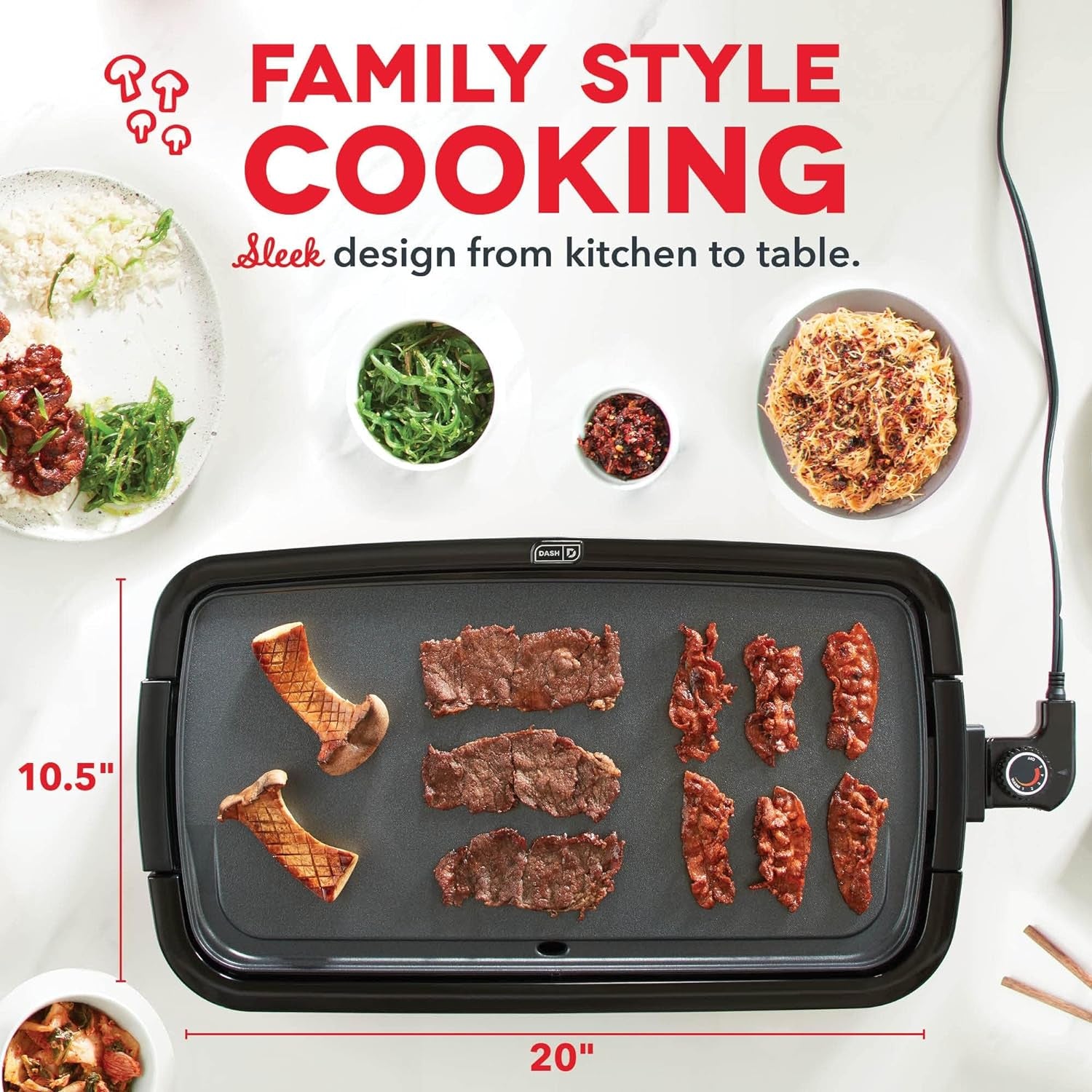 DASH Deluxe Everyday Electric Griddle with Removable Nonstick Cooking Plate, Dishwasher Safe, Includes Drip Tray and Recipe Book, 20” x 10.5”, 1500-Watt - Aqua