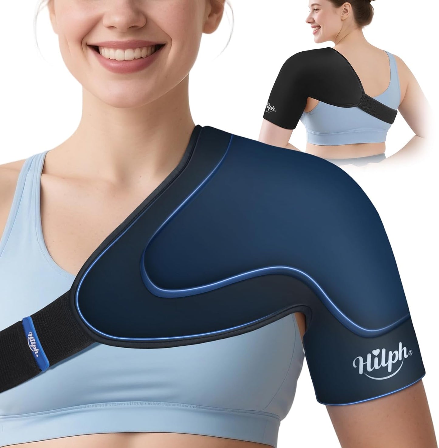 Hilph Adjustable Shoulder Ice Pack Wrap for Rotator Cuff Therapy - Reusable Hot/Cold Gel Pack for Pain Relief, Tendonitis Management, and Post-Operative Recovery