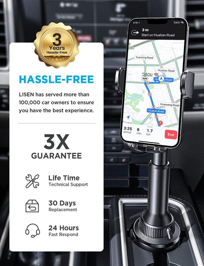 LISEN Vehicle Cup Holder Phone Mount - Secure and Stable Holder for iPhone 15/14/13 Pro Max and Samsung Devices (4-7 inches)