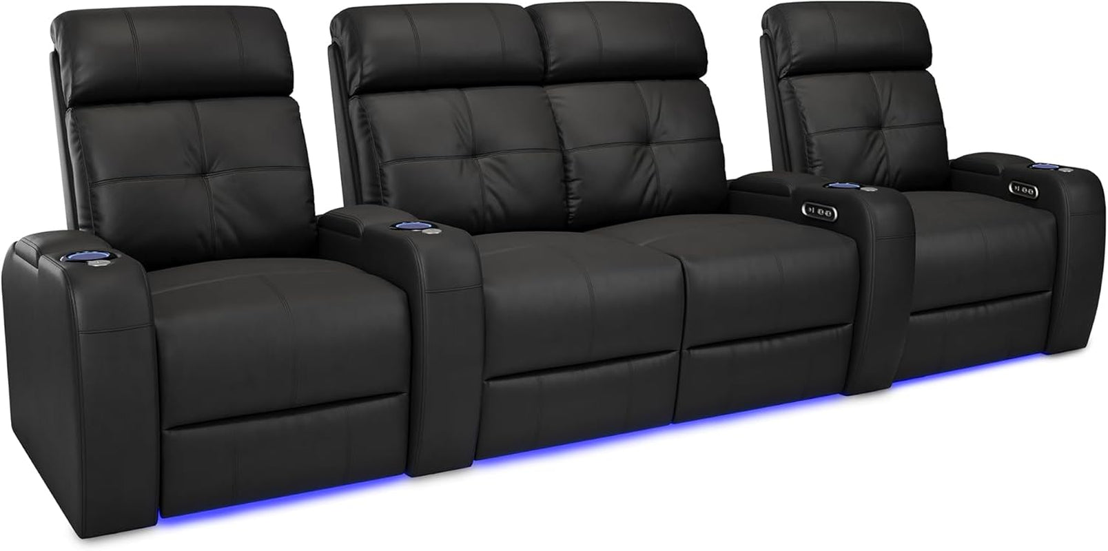 Valencia Verona Home Theater Seating - Premium Top Grain Italian Leather 9000, Power Recliner with LED Lighting (Row of 2, Black)