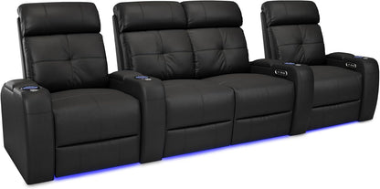 Valencia Verona Home Theater Seating - Premium Top Grain Italian Leather 9000, Power Recliner with LED Lighting (Row of 2, Black)