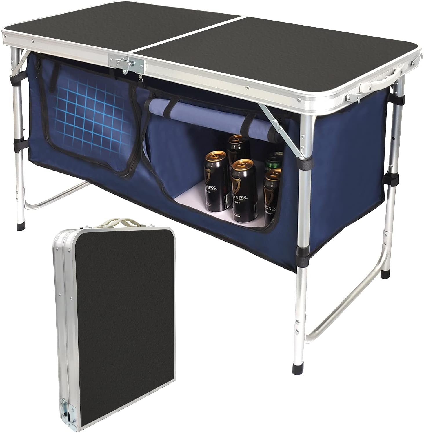 Adjustable Height Aluminum Folding Camping Table with Storage - Lightweight Portable Picnic Table for Outdoor Activities, Tailgating, Travel, BBQ, and Parties