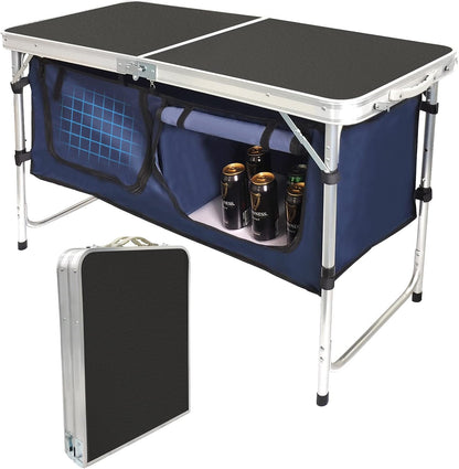 Adjustable Height Aluminum Folding Camping Table with Storage - Lightweight Portable Picnic Table for Outdoor Activities, Tailgating, Travel, BBQ, and Parties