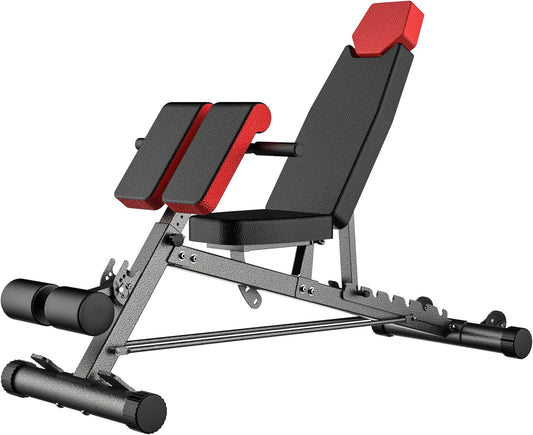 Finer Form Multi-Functional FID Weight Bench for Comprehensive Body Workouts – Hyper Back Extension, Roman Chair, Adjustable Ab Sit-Up Bench, Incline/Decline Bench, Flat Bench