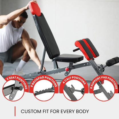 Finer Form Multi-Functional FID Weight Bench for Comprehensive Body Workouts – Hyper Back Extension, Roman Chair, Adjustable Ab Sit-Up Bench, Incline/Decline Bench, Flat Bench