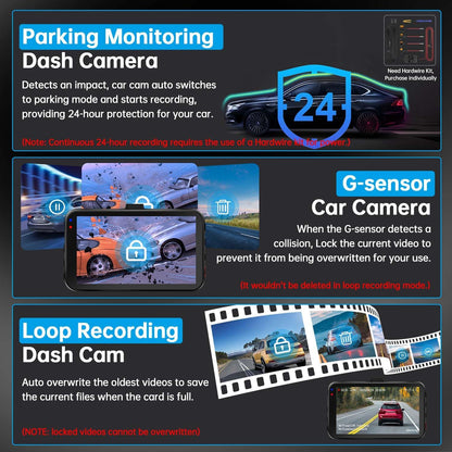 Dual Dash Camera System with Front and Rear Recording, 2.5K Front and 1080P Rear Resolution, WiFi/App Control, 64GB Card Included, Enhanced Night Vision, Loop Recording, G-Sensor, Supports Up to 256GB Storage