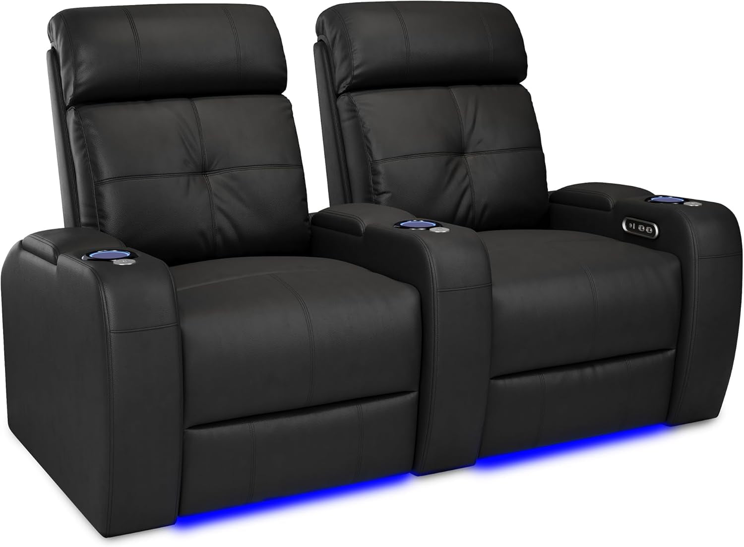 Valencia Verona Home Theater Seating - Premium Top Grain Italian Leather 9000, Power Recliner with LED Lighting (Row of 2, Black)