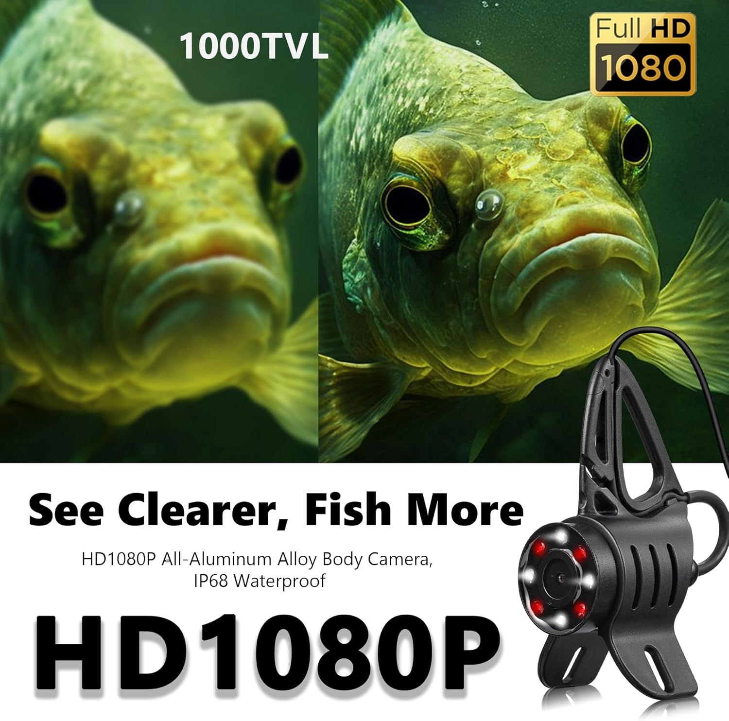 Fishpro® 2026 Enhanced 4.5'' True HD 1080P Underwater Fishing Camera - Ice Fishing Solution with 5,000mAh Battery, USB-C, IR+LED, and Fish Finder for Ice, Lake, and Kayak, 20M/66Ft