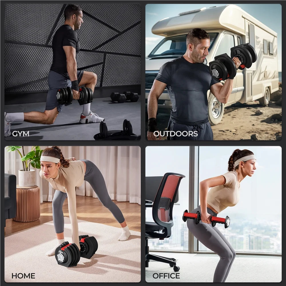 Adjustable 40 lb Dumbbell Set with Anti-Slip Handle and Storage Tray, Black