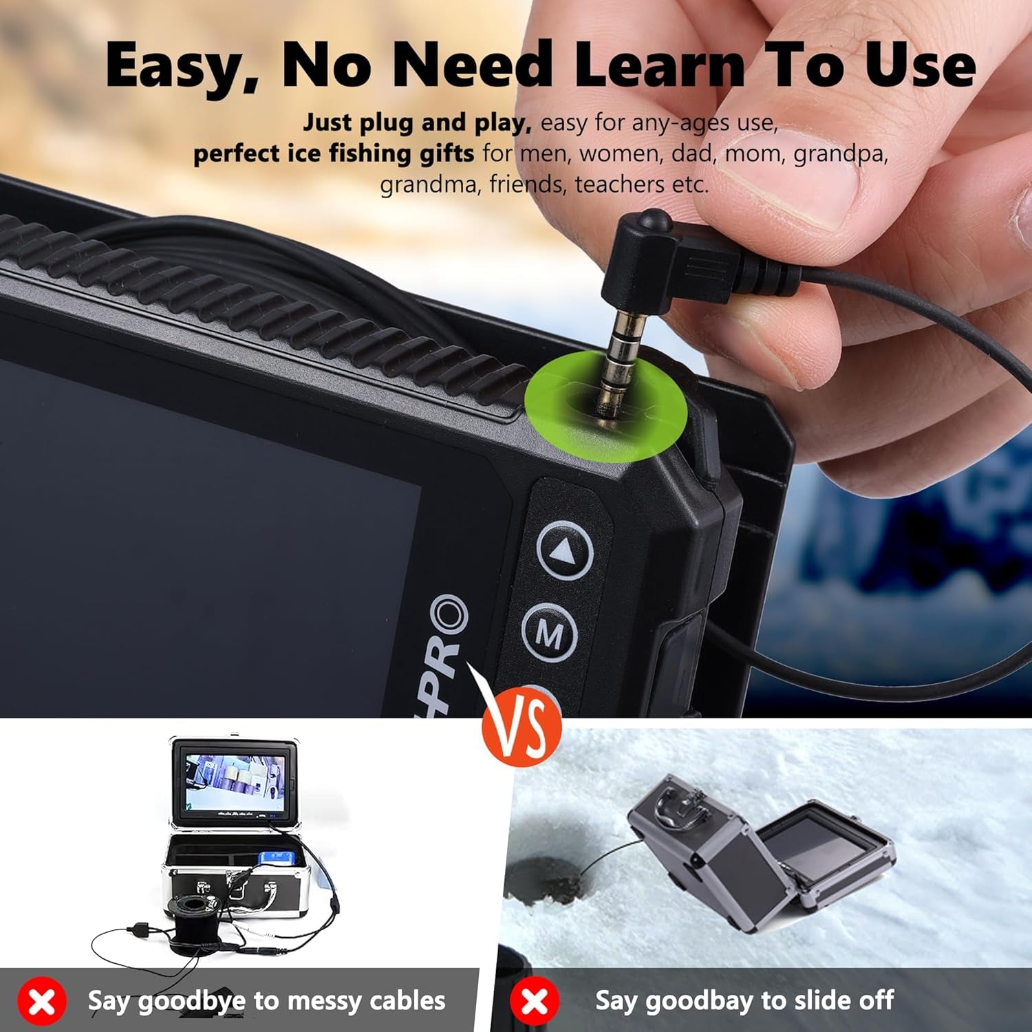 Fishpro® 2026 Enhanced 4.5'' True HD 1080P Underwater Fishing Camera - Ice Fishing Solution with 5,000mAh Battery, USB-C, IR+LED, and Fish Finder for Ice, Lake, and Kayak, 20M/66Ft