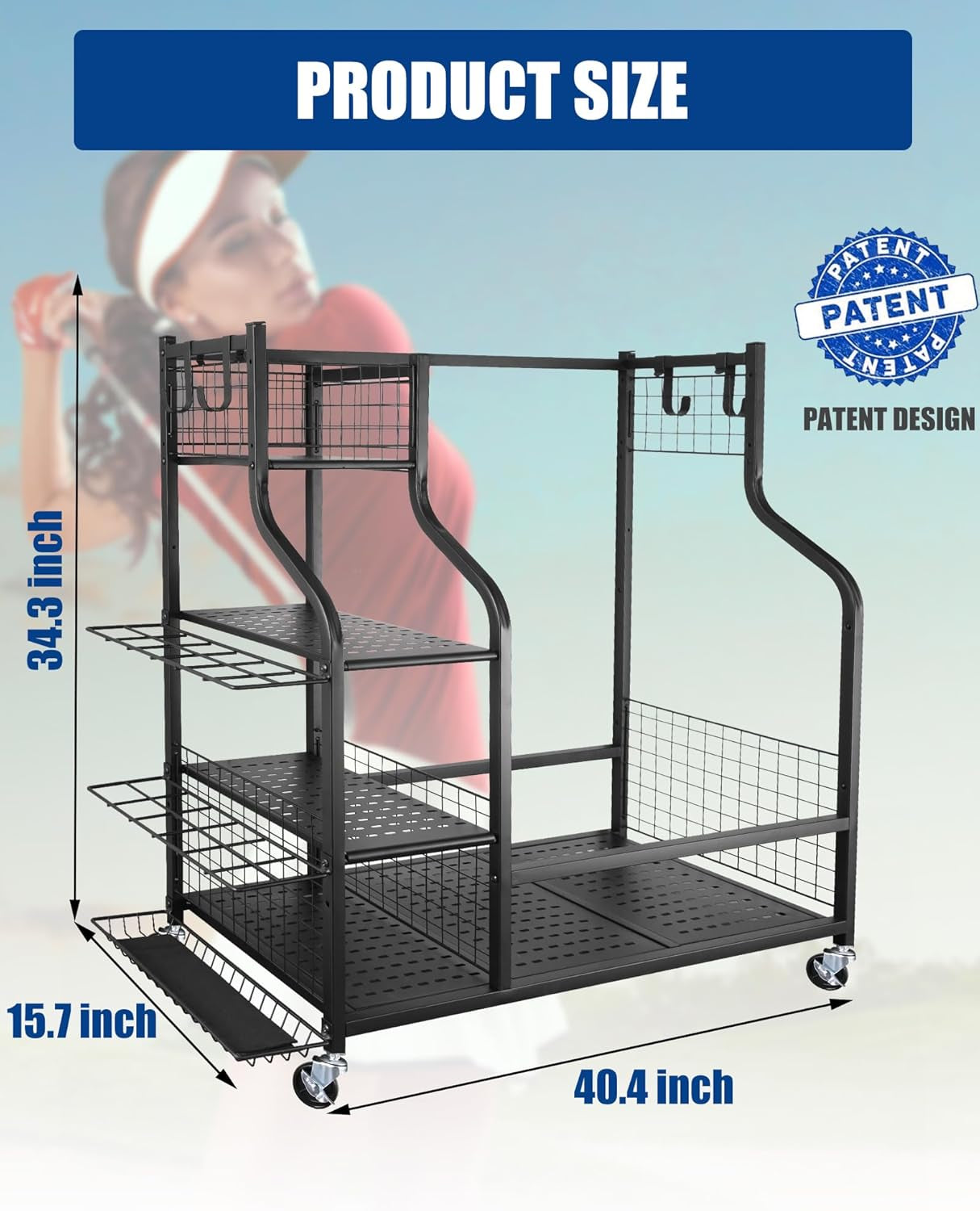 Mythinglogic Golf Storage Organizer: Premium Garage Rack for Golf Bags and Equipment