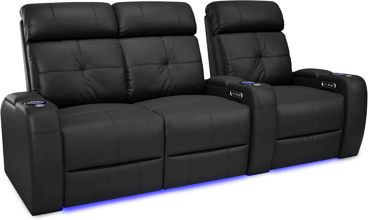 Valencia Verona Home Theater Seating - Premium Top Grain Italian Leather 9000, Power Recliner with LED Lighting (Row of 2, Black)