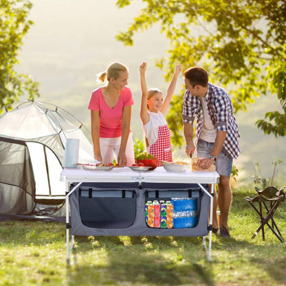 Adjustable Height Aluminum Folding Camping Table with Storage - Lightweight Portable Picnic Table for Outdoor Activities, Tailgating, Travel, BBQ, and Parties