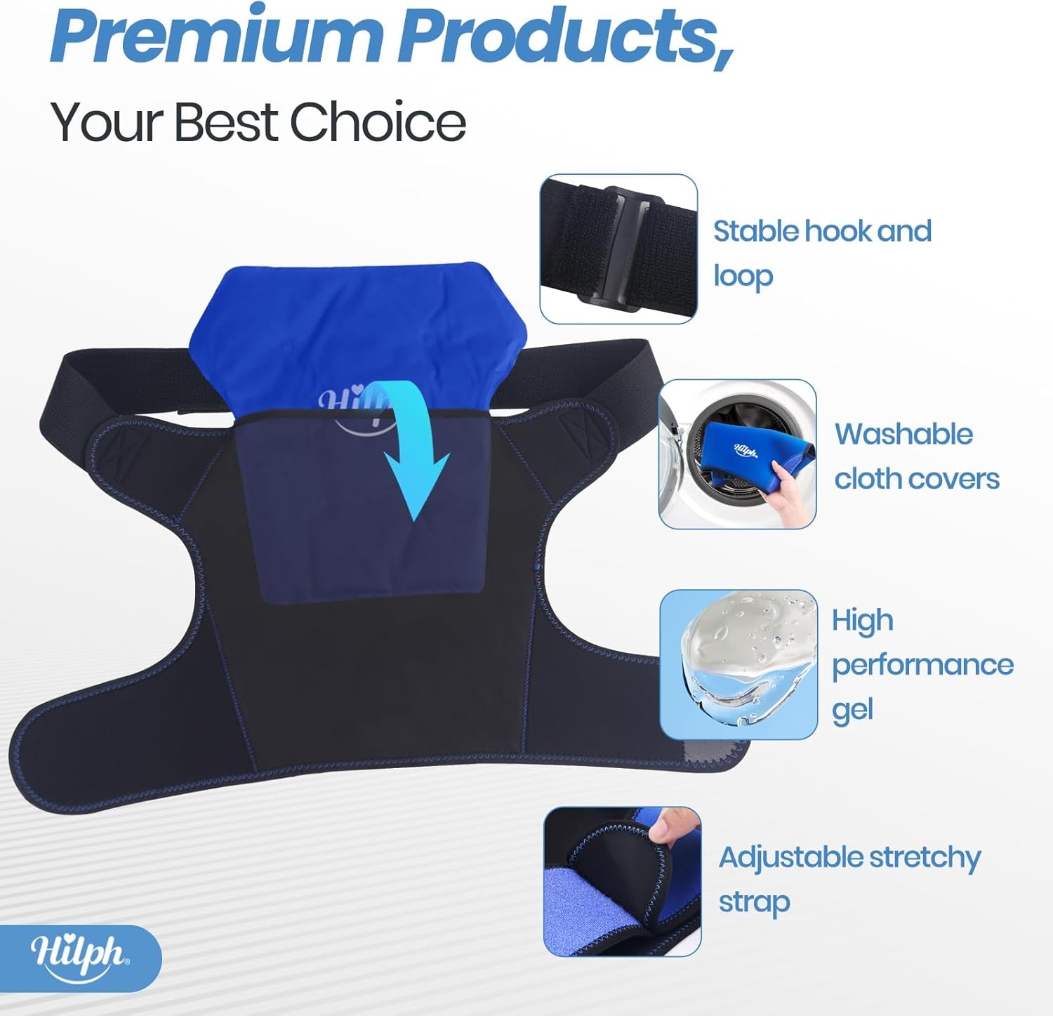 Hilph Adjustable Shoulder Ice Pack Wrap for Rotator Cuff Therapy - Reusable Hot/Cold Gel Pack for Pain Relief, Tendonitis Management, and Post-Operative Recovery