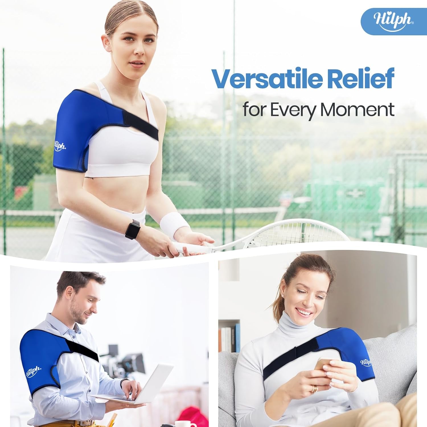 Hilph Adjustable Shoulder Ice Pack Wrap for Rotator Cuff Therapy - Reusable Hot/Cold Gel Pack for Pain Relief, Tendonitis Management, and Post-Operative Recovery