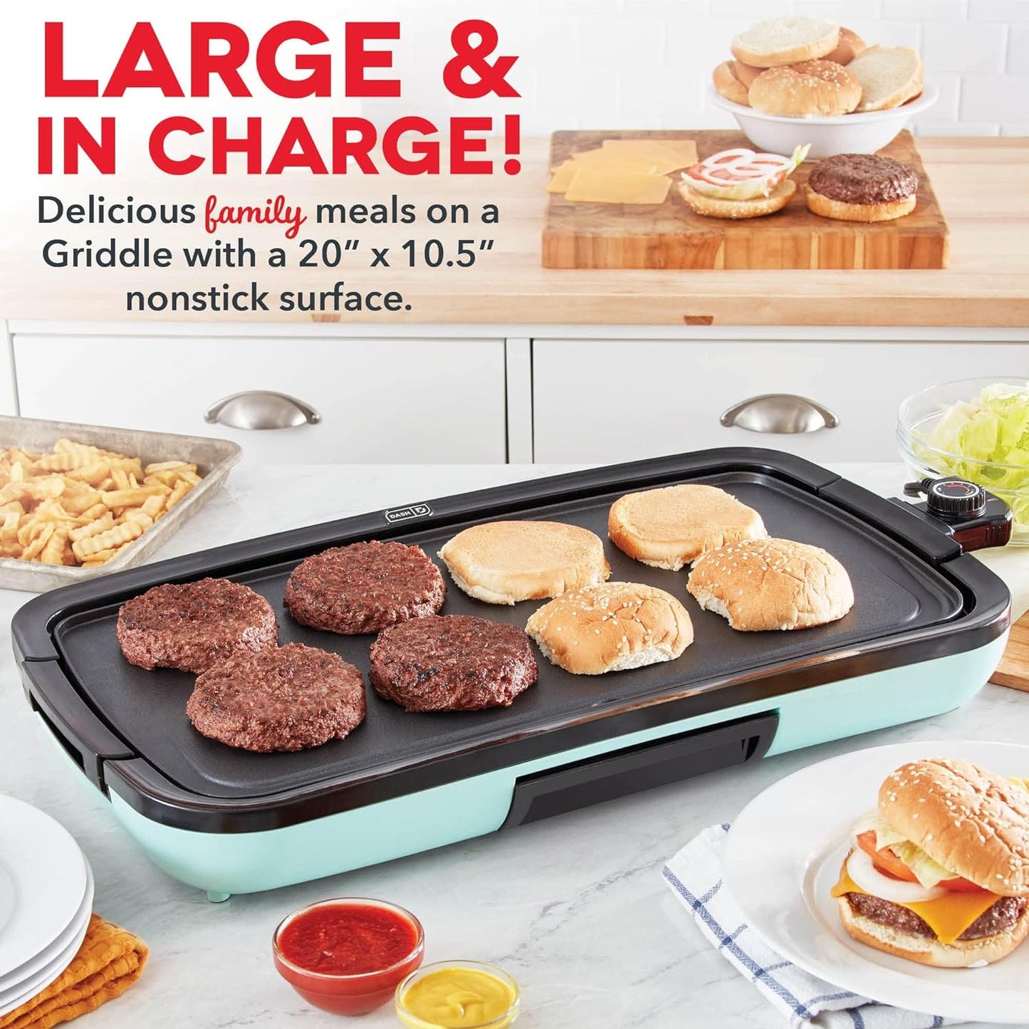 DASH Deluxe Everyday Electric Griddle with Removable Nonstick Cooking Plate, Dishwasher Safe, Includes Drip Tray and Recipe Book, 20” x 10.5”, 1500-Watt - Aqua