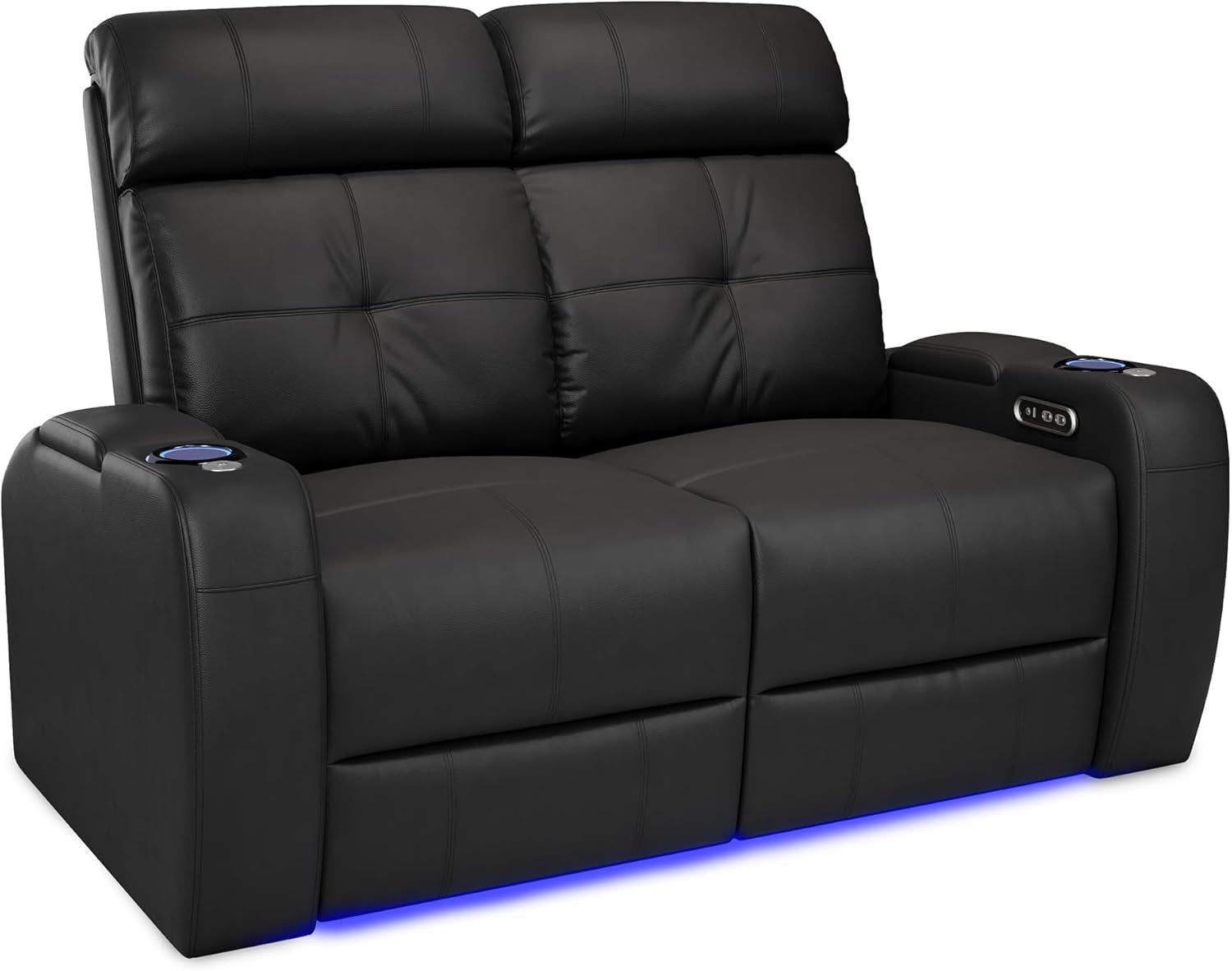 Valencia Verona Home Theater Seating - Premium Top Grain Italian Leather 9000, Power Recliner with LED Lighting (Row of 2, Black)