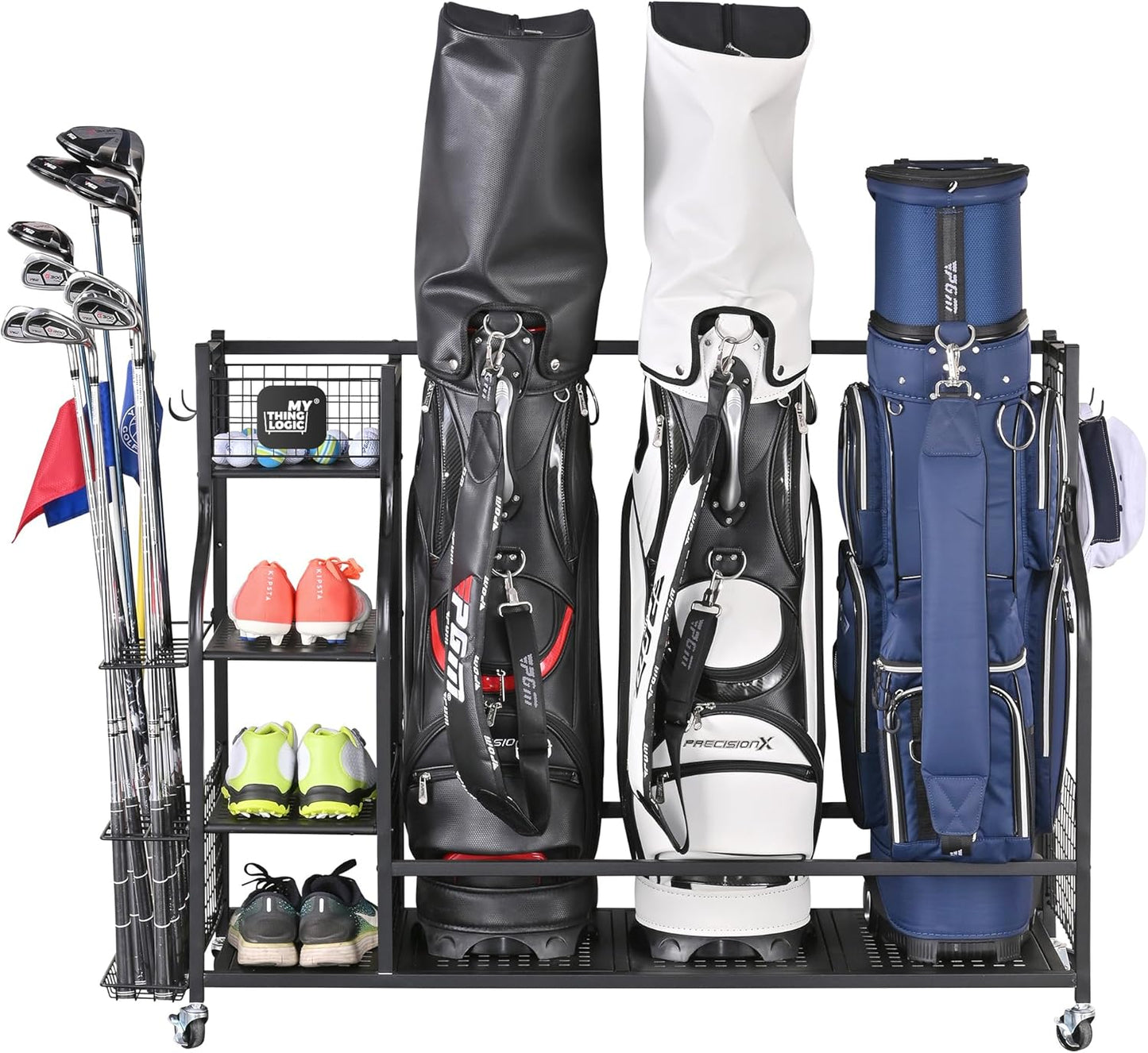 Mythinglogic Golf Storage Organizer: Premium Garage Rack for Golf Bags and Equipment